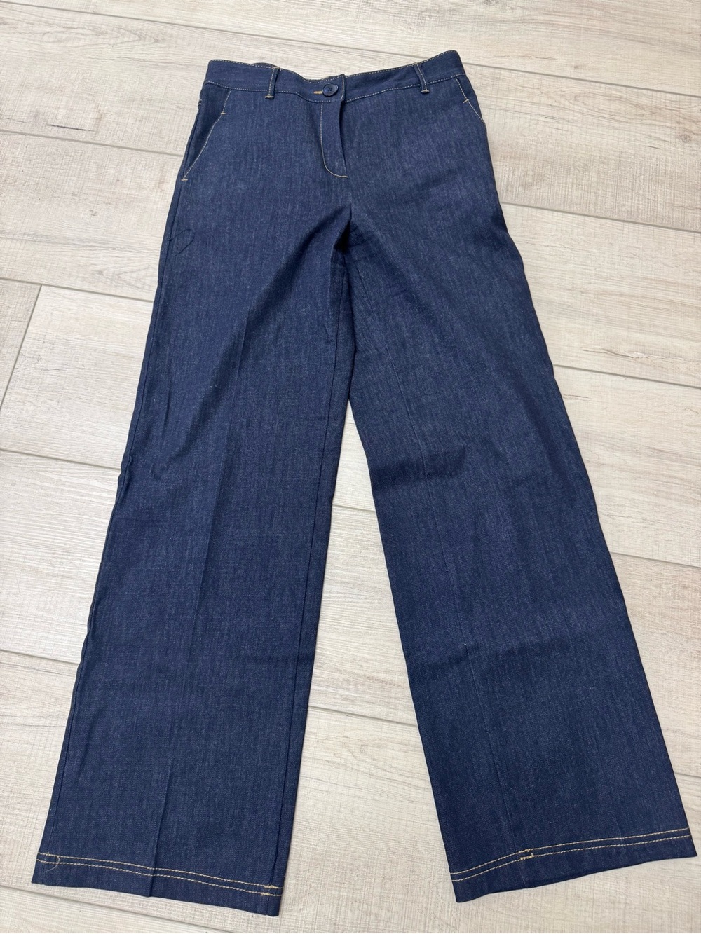 Zara Navy Denim with Yellow Topstitching